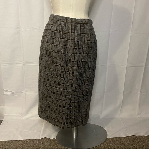 Pendleton Grey Wool Plaid Tan Black Grid Knee Length Midi Skirt size 12 - Picture 4 of 9